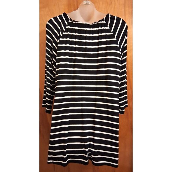 Catherines 0X 14/16W black white striped scoop neck stretch 3/4 sleeve top soft - Picture 2 of 4